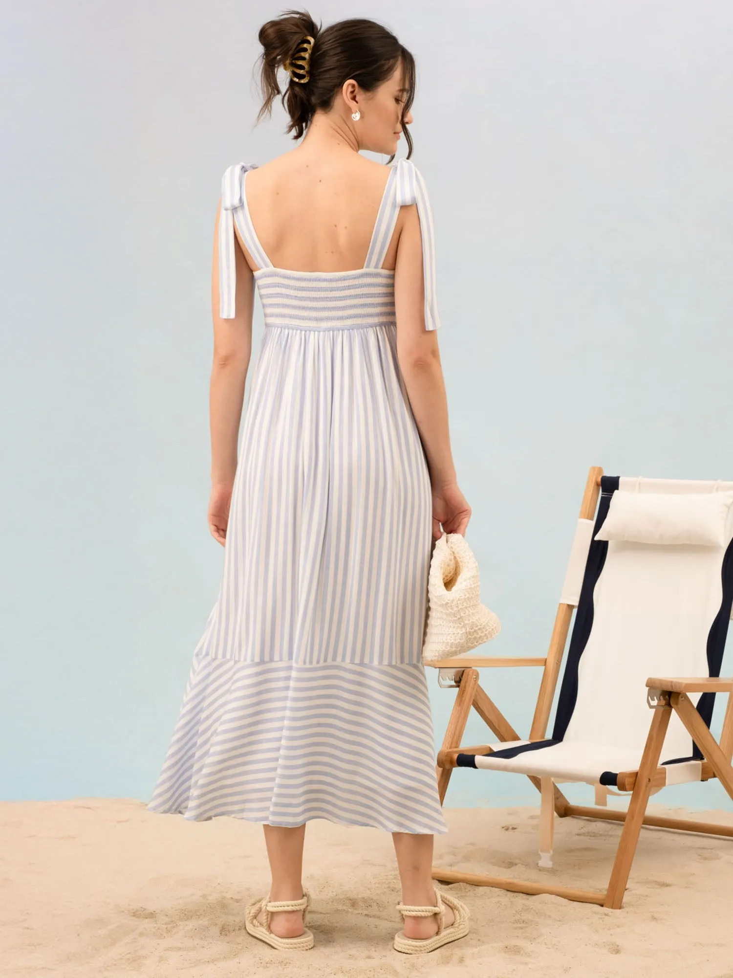 Tie Shoulder Stripe Maxi Sun Dress
