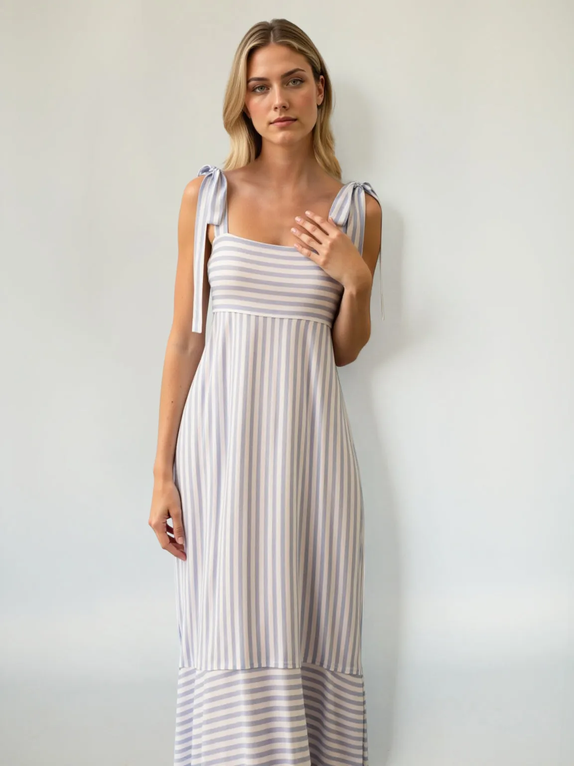 Tie Shoulder Stripe Maxi Sun Dress