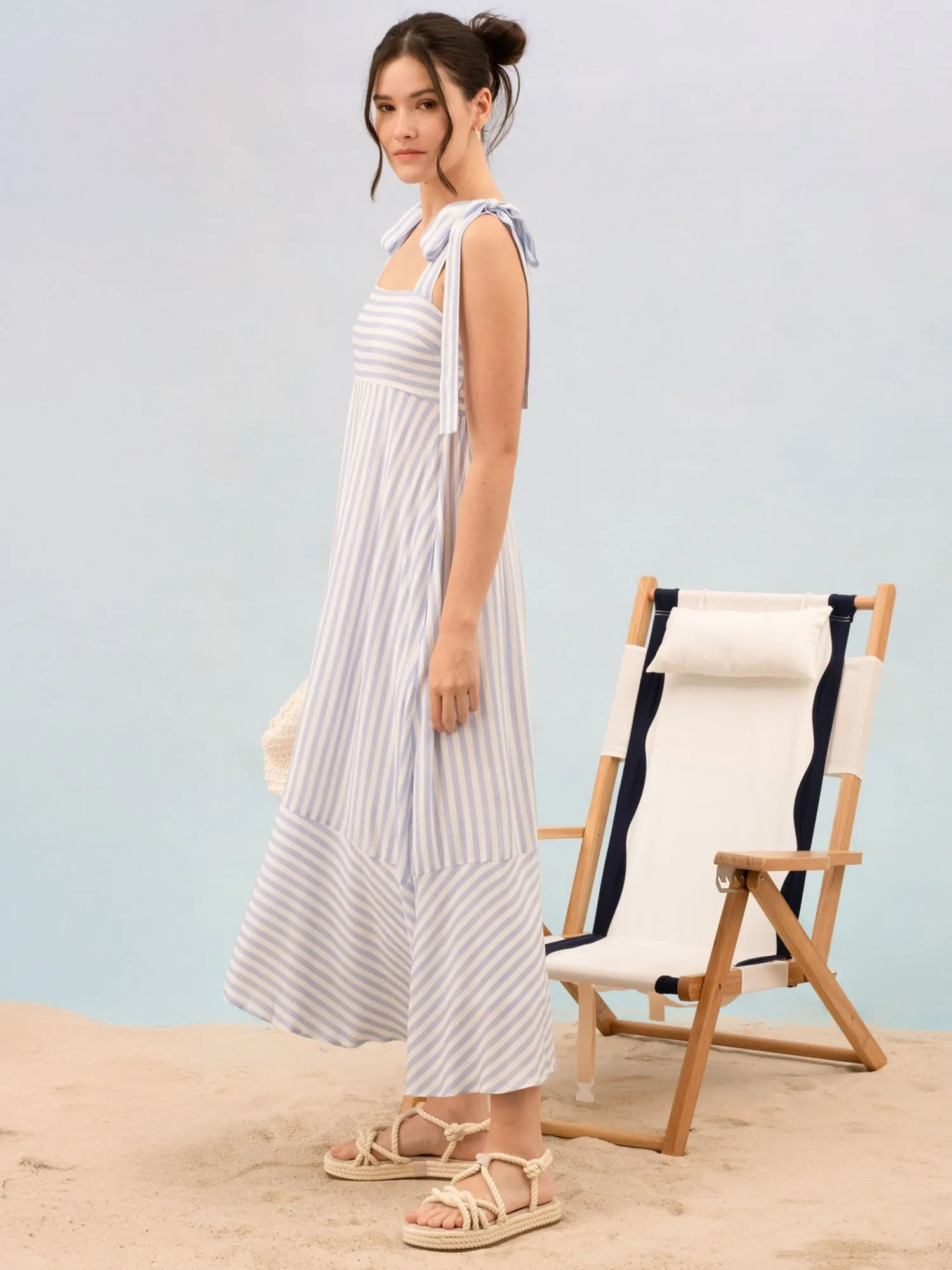 Tie Shoulder Stripe Maxi Sun Dress