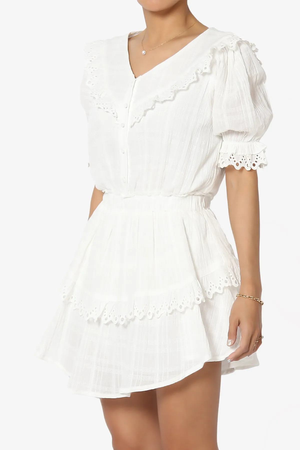 Tille Lace Trim Tiered Dress in Ivory