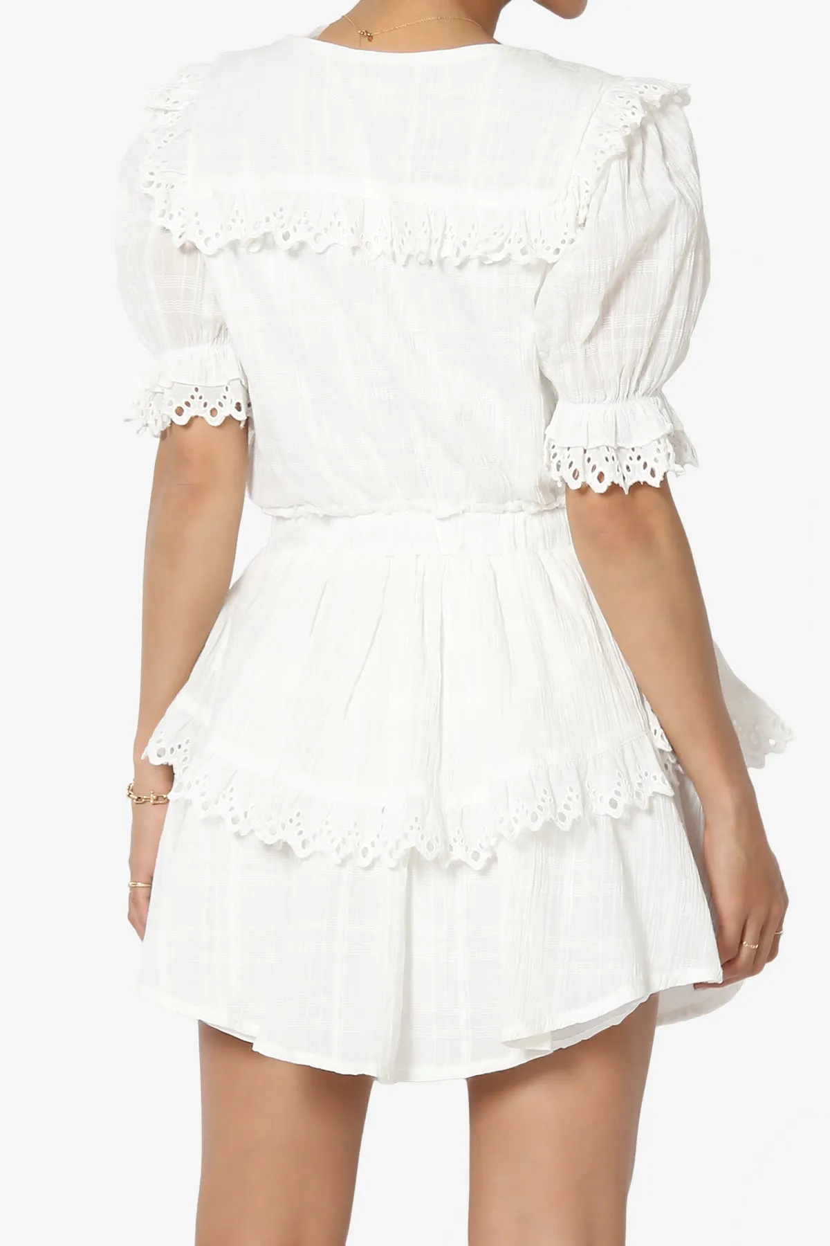 Tille Lace Trim Tiered Dress in Ivory