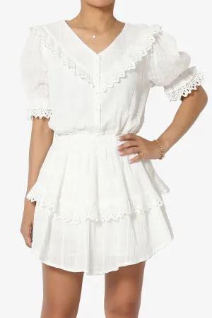Tille Lace Trim Tiered Dress in Ivory