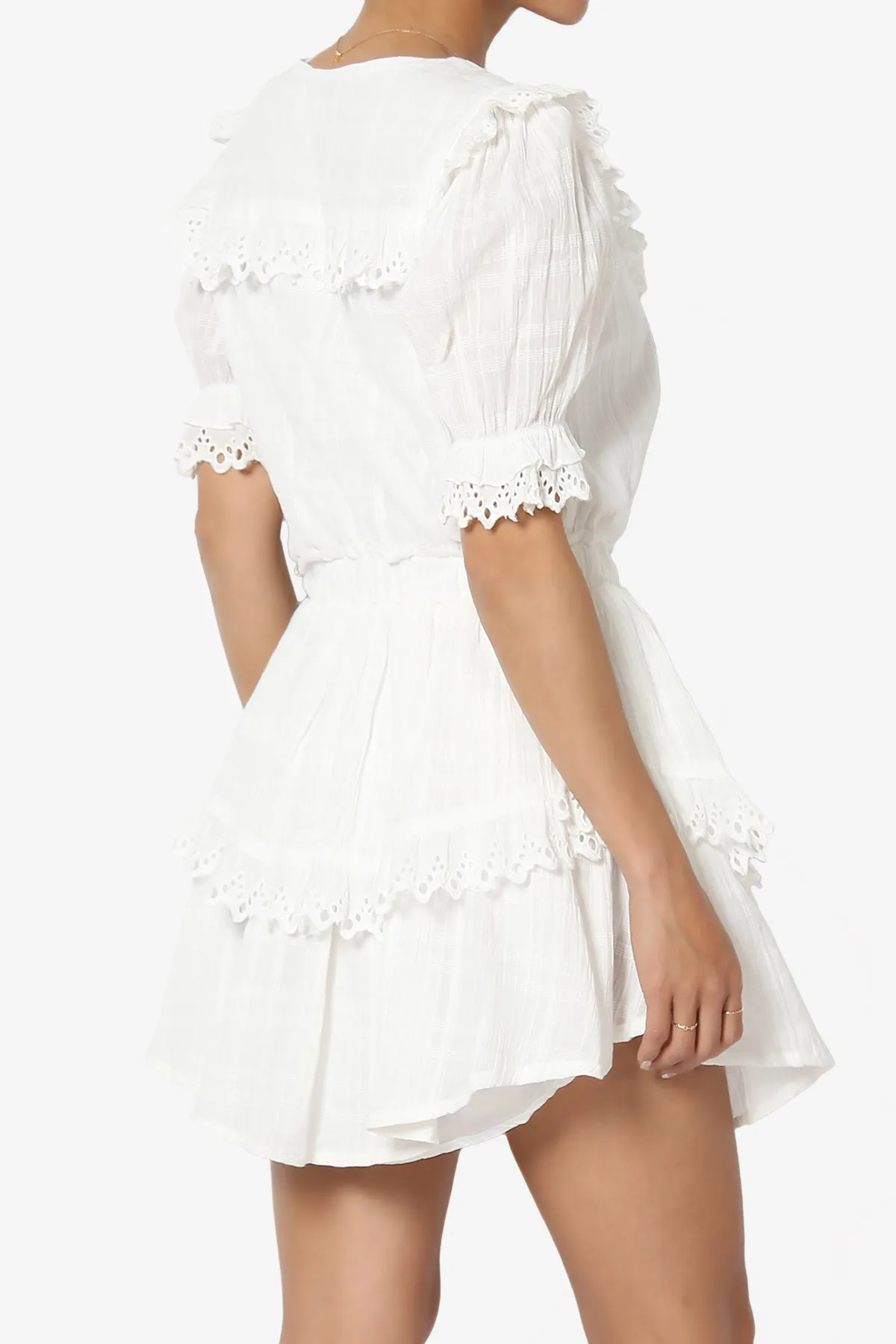 Tille Lace Trim Tiered Dress in Ivory