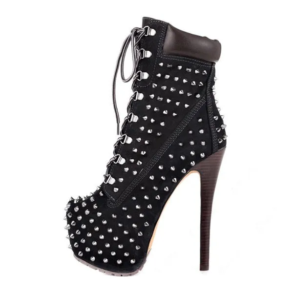 Top Quality Women's Spike Boot Shoes 16cm High Heel 3cm Platform Lace up Ankle boots Pumps Stiletto Shoes Plus Size 13