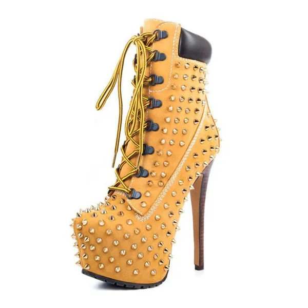 Top Quality Women's Spike Boot Shoes 16cm High Heel 3cm Platform Lace up Ankle boots Pumps Stiletto Shoes Plus Size 13