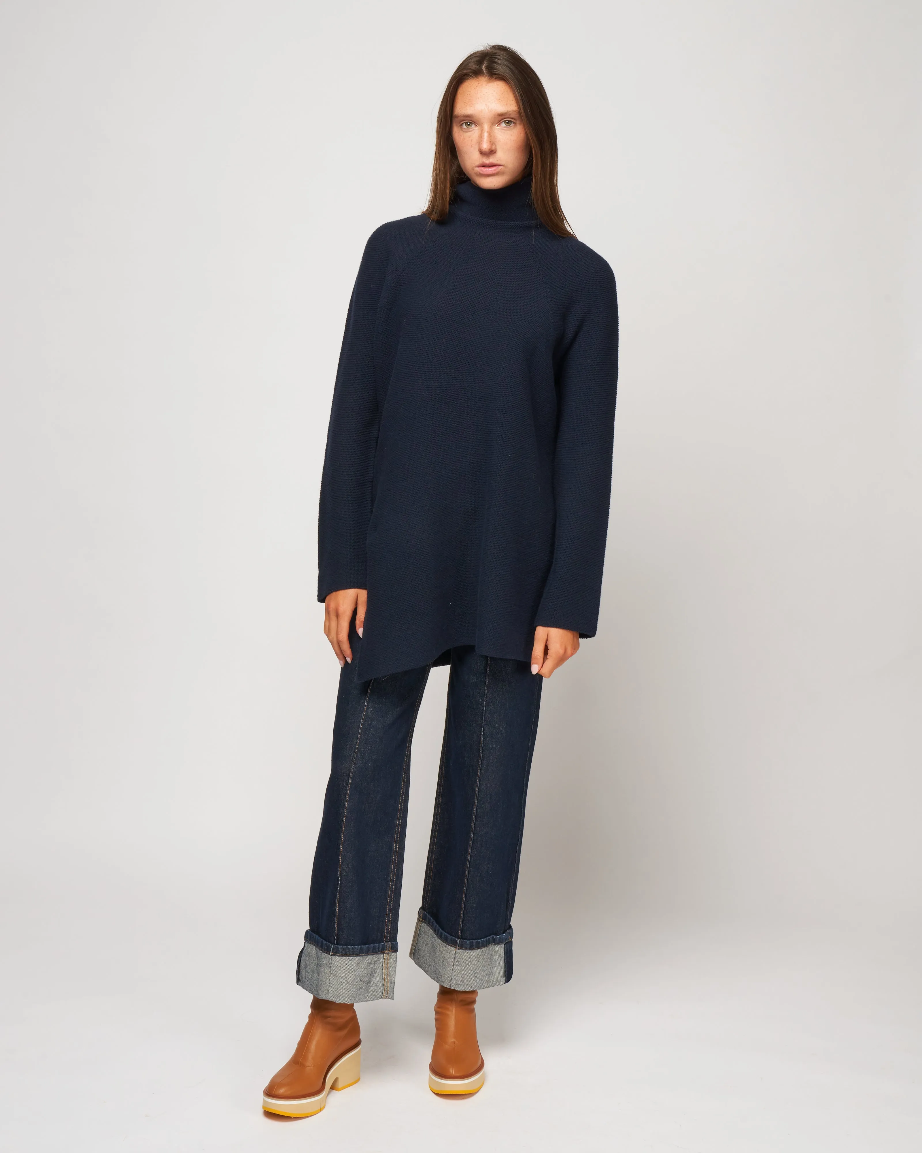 turtleneck long sweater - navy