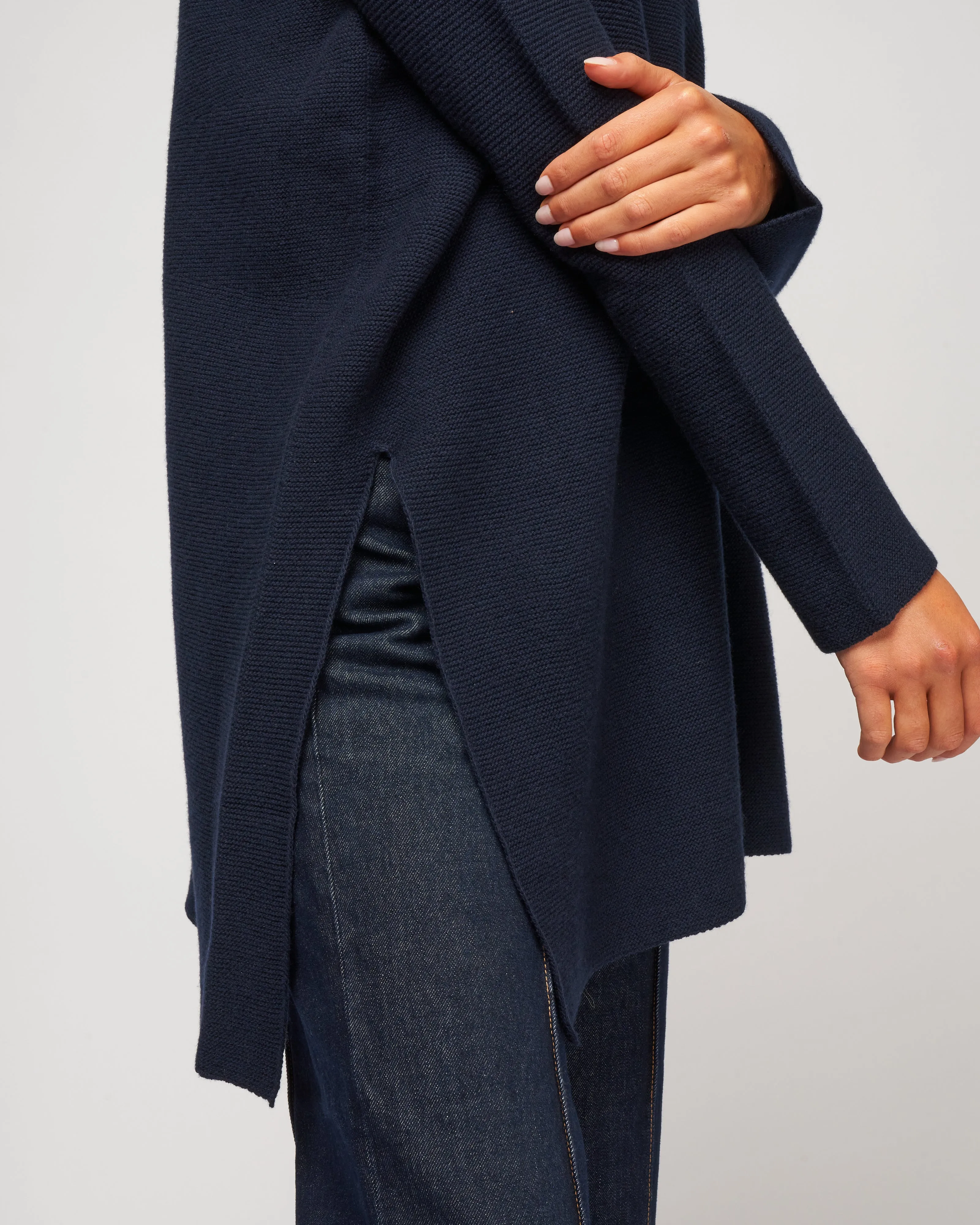 turtleneck long sweater - navy