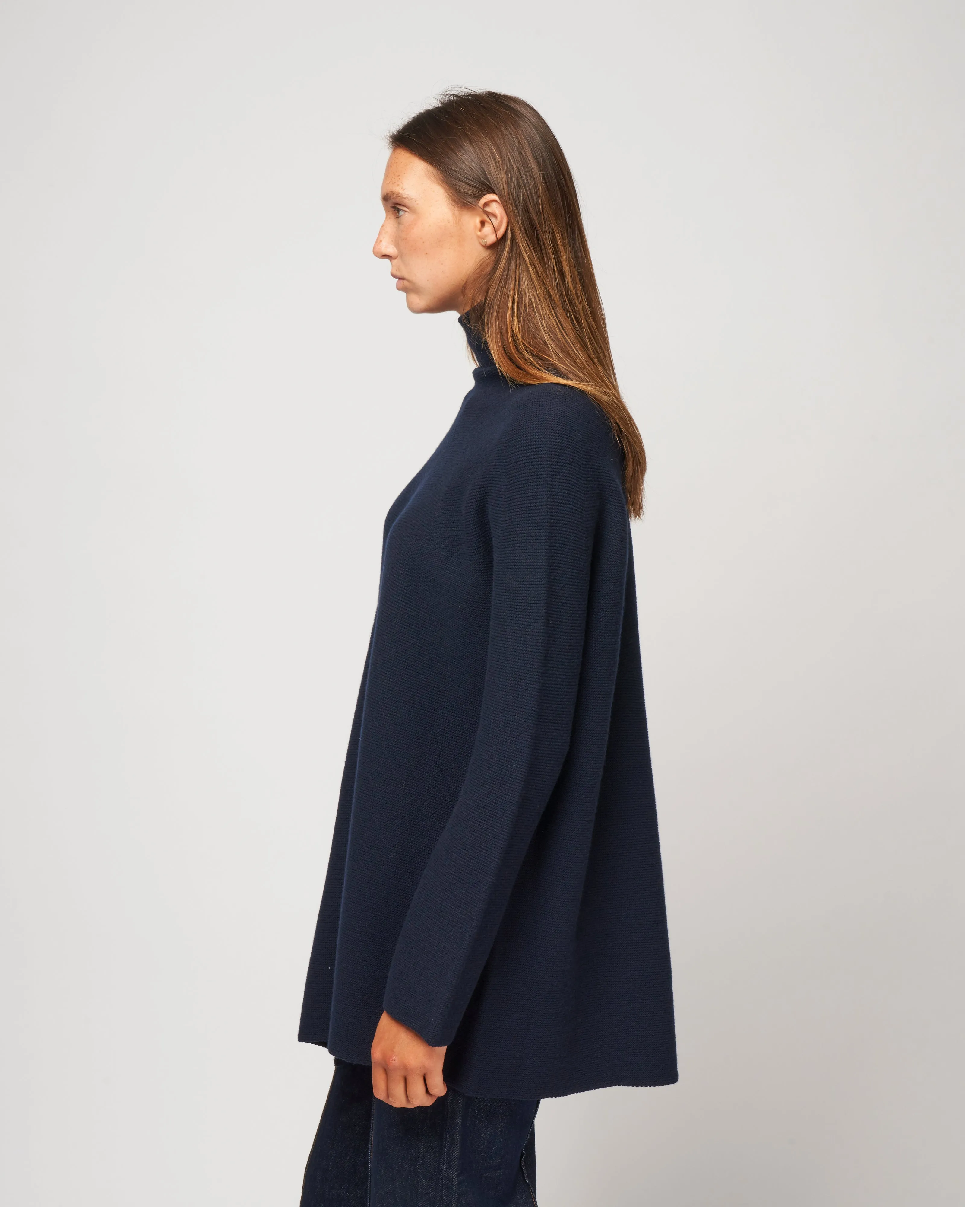turtleneck long sweater - navy