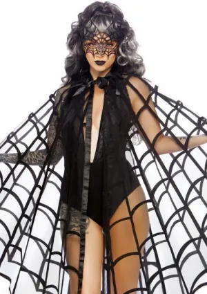 Velvet Spider Web Cape Costume Poncho - Black - One Size