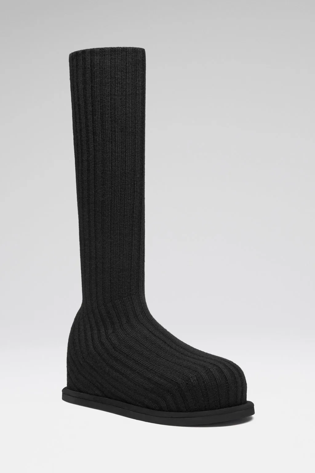 Veneda Stretch Boot Flatform Black Ribbed Knit
