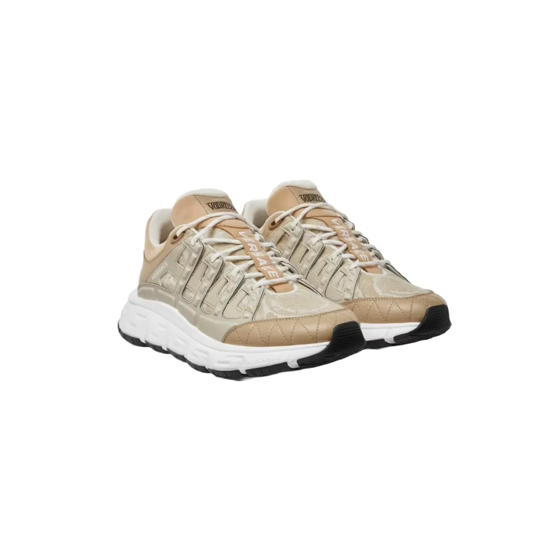 VERSACE BAROCCO JACQUARD TRIGRECA SNEAKERS BEIGE