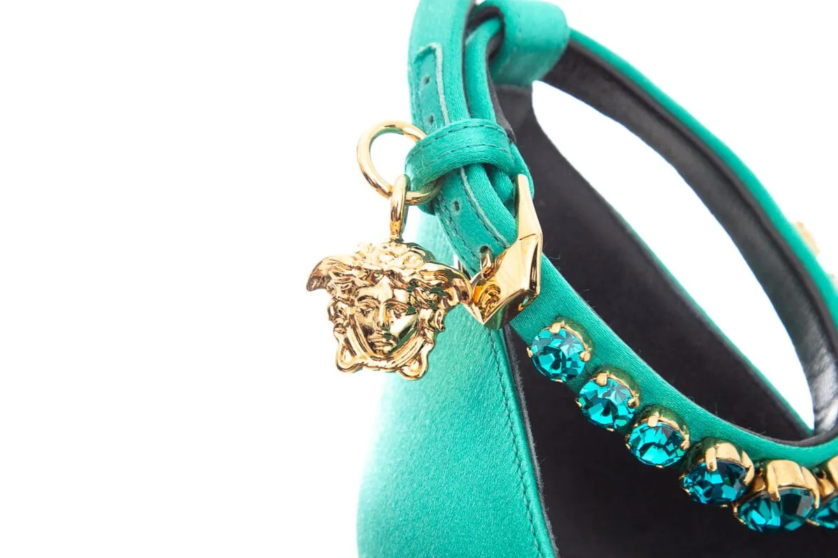 Versace Turquoise Satin Sandal Heel SZ 36.5