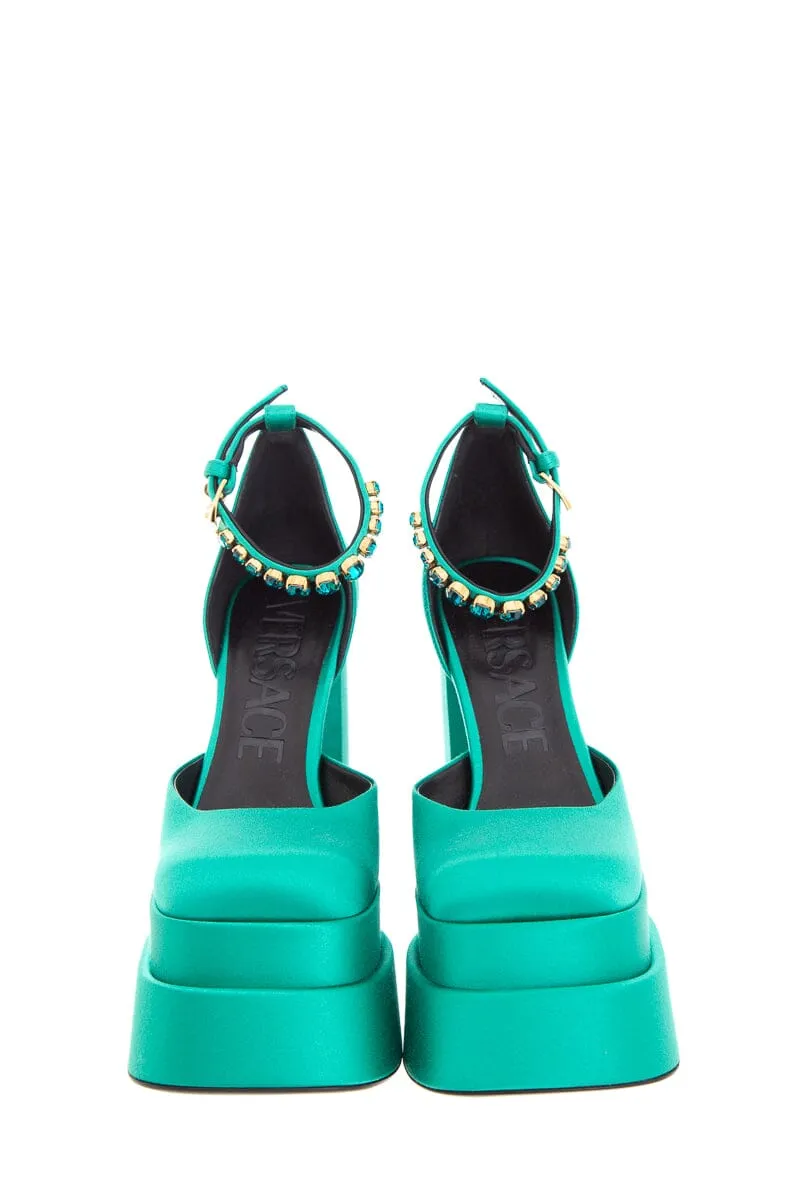 Versace Turquoise Satin Sandal Heel SZ 36.5