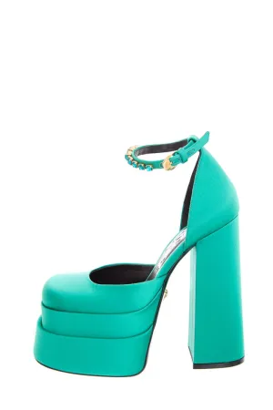 Versace Turquoise Satin Sandal Heel SZ 36.5