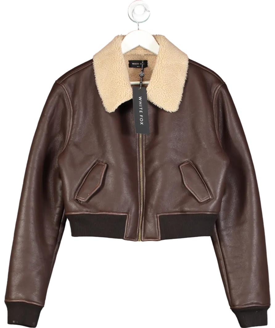 White Fox Brown For The People Pu Bomber Jacket Chocolate UK M/L
