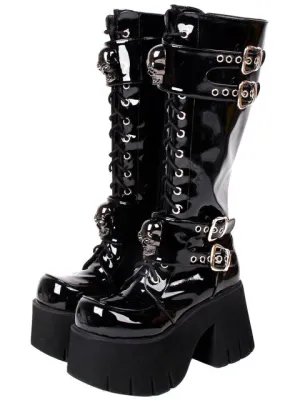 Women motorcycle cool punk boots wedges platform shoes