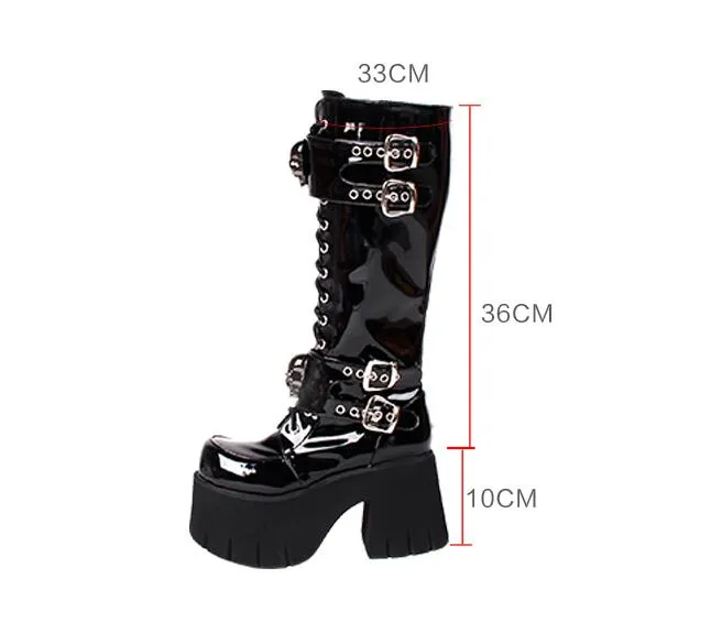 Women motorcycle cool punk boots wedges platform shoes