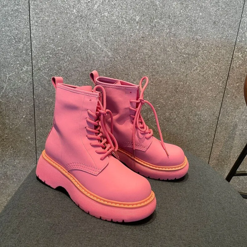 Women Platform Height Increasing Biker Boots