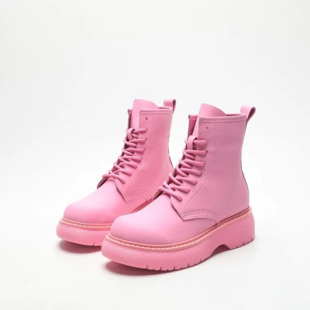 Women Platform Height Increasing Biker Boots