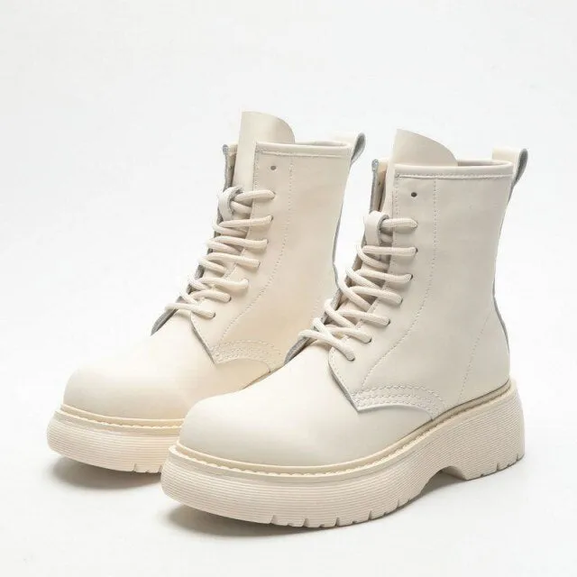 Women Platform Height Increasing Biker Boots