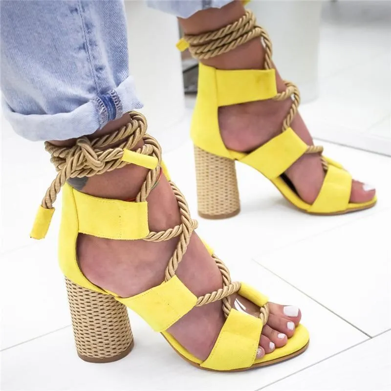 Women Sandals Hemp Heel Pointed Fish Mouth Sandals