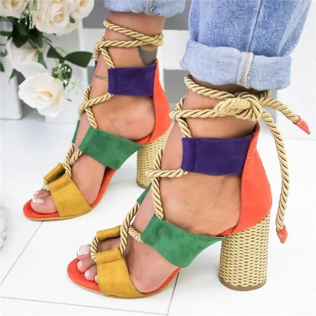Women Sandals Hemp Heel Pointed Fish Mouth Sandals