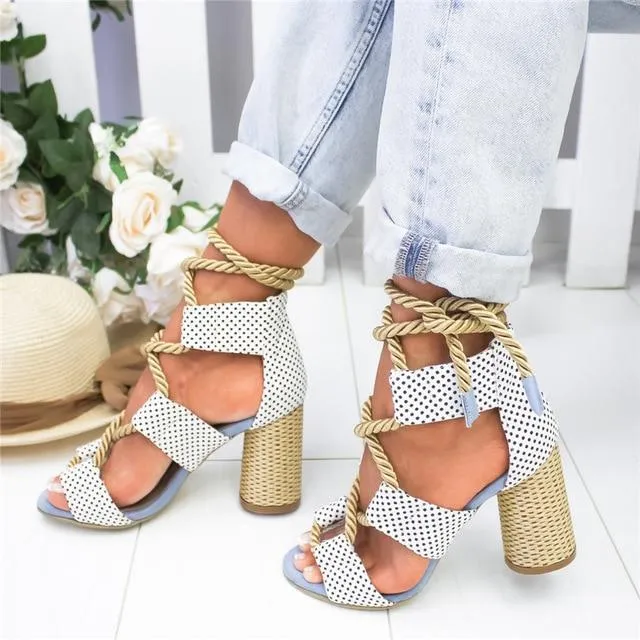 Women Sandals Hemp Heel Pointed Fish Mouth Sandals