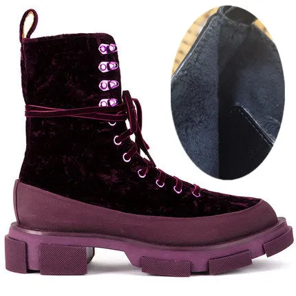 Women Thick Heel Creepers Riding Boots Lace Up