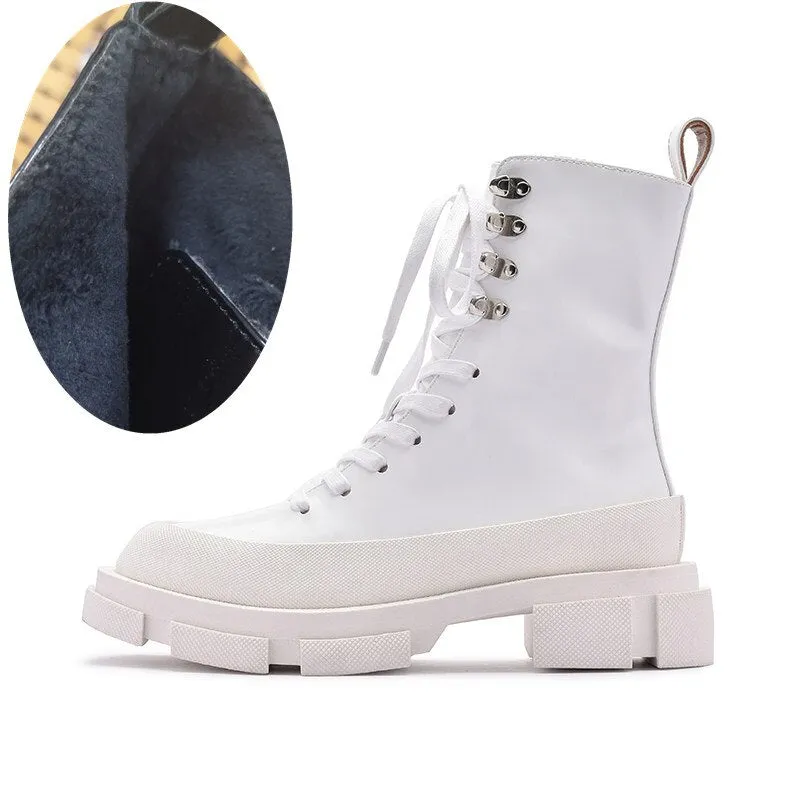 Women Thick Heel Creepers Riding Boots Lace Up