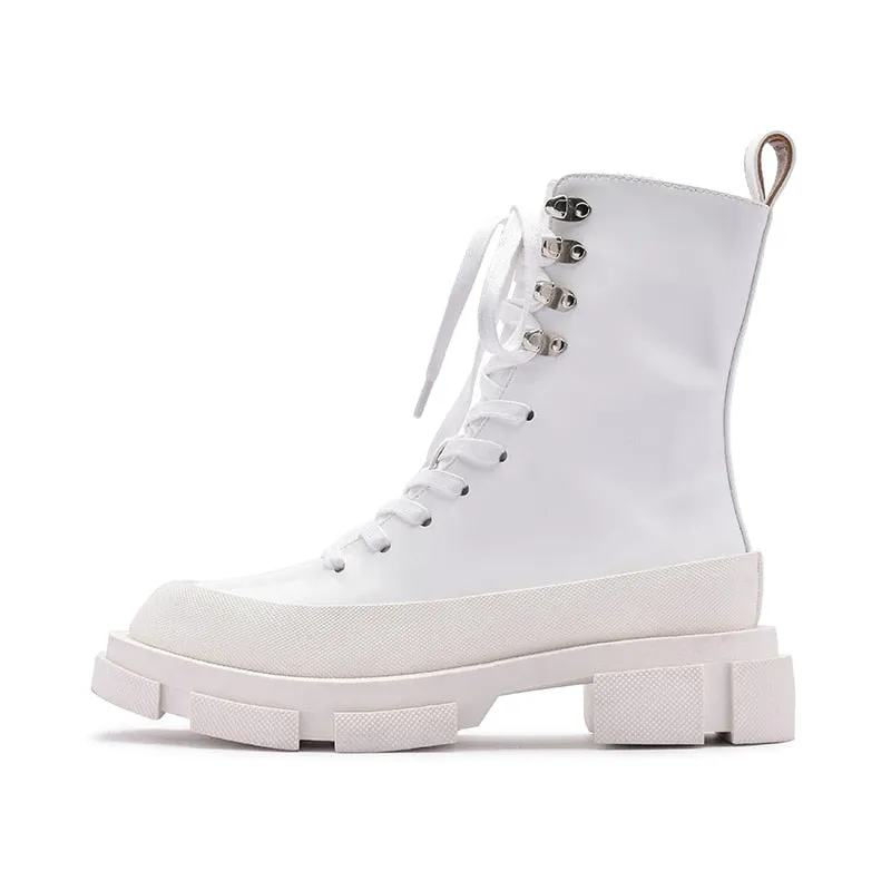 Women Thick Heel Creepers Riding Boots Lace Up