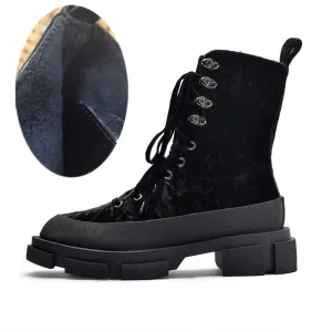 Women Thick Heel Creepers Riding Boots Lace Up
